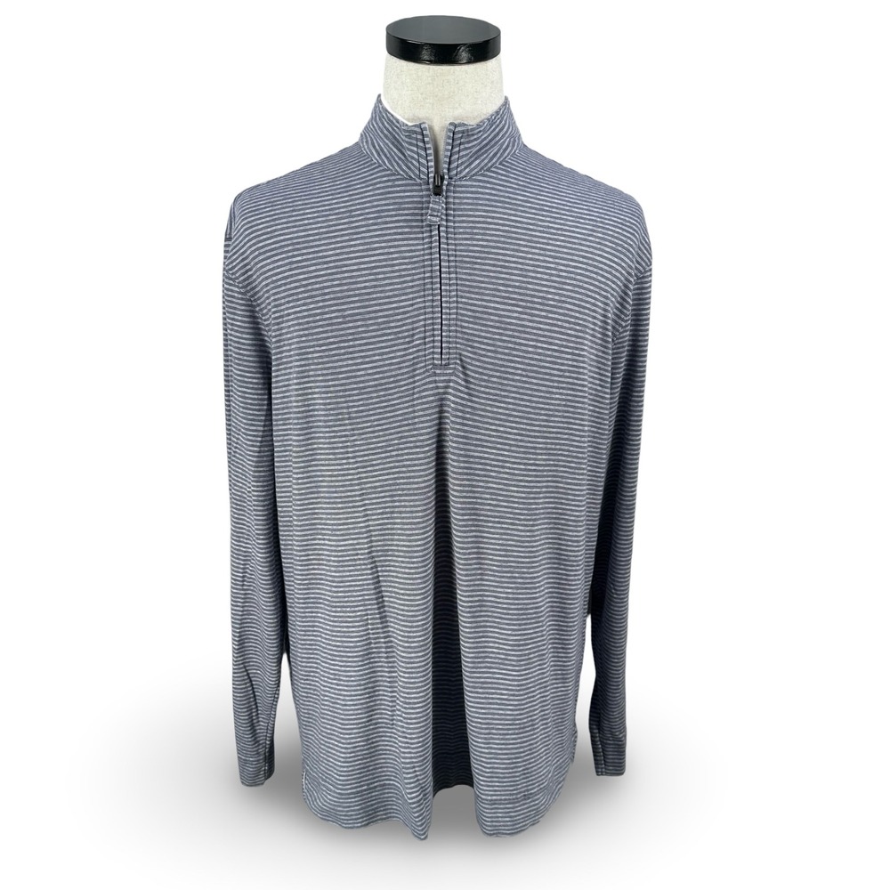 Johnnie-O Hangin Out Mens XL Gray Striped Quarter Zip Pullover Long Sleeve Shirt